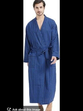 Plaid Long Robe Jacket - Blue Buffalo Check
